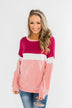 Love All Around Color Block Top- Magenta, Pink, & Ivory