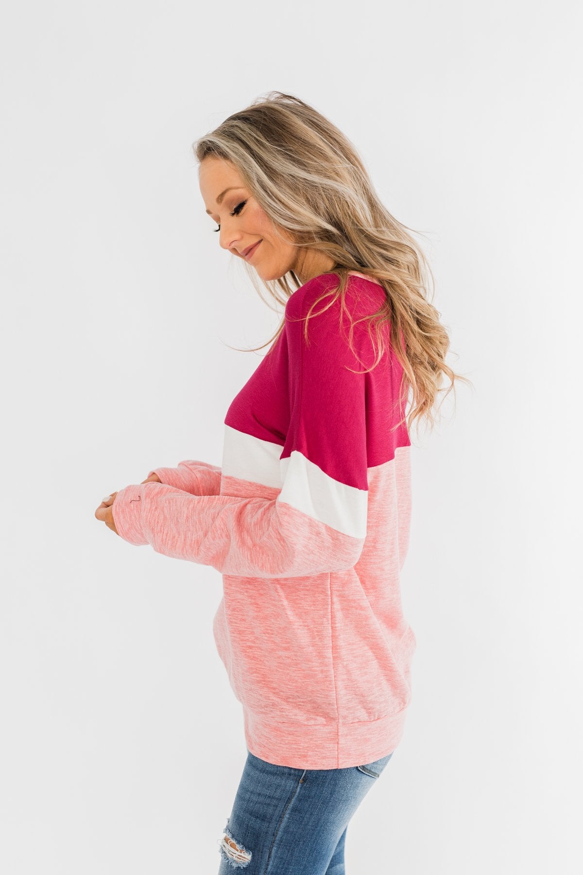 Love All Around Color Block Top- Magenta, Pink, & Ivory