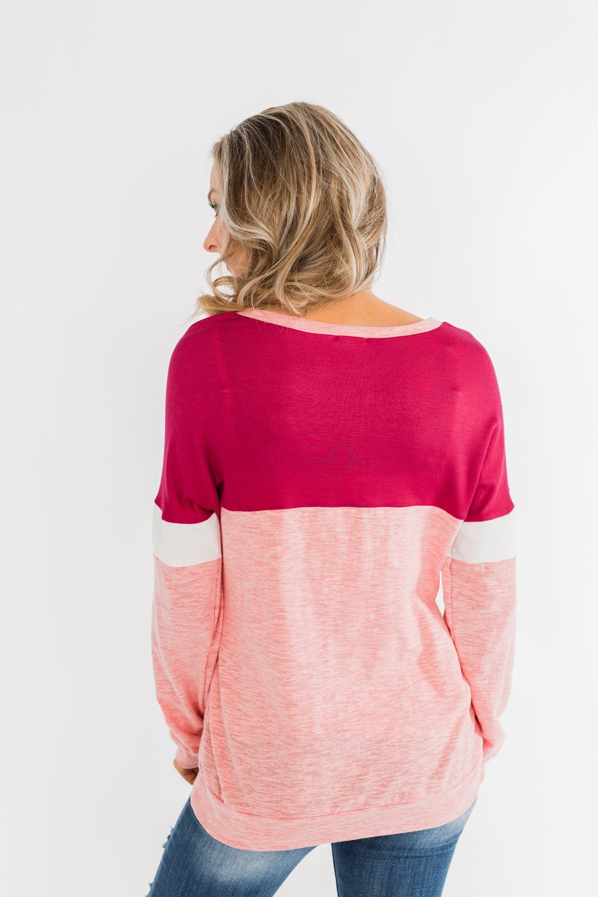 Love All Around Color Block Top- Magenta, Pink, & Ivory