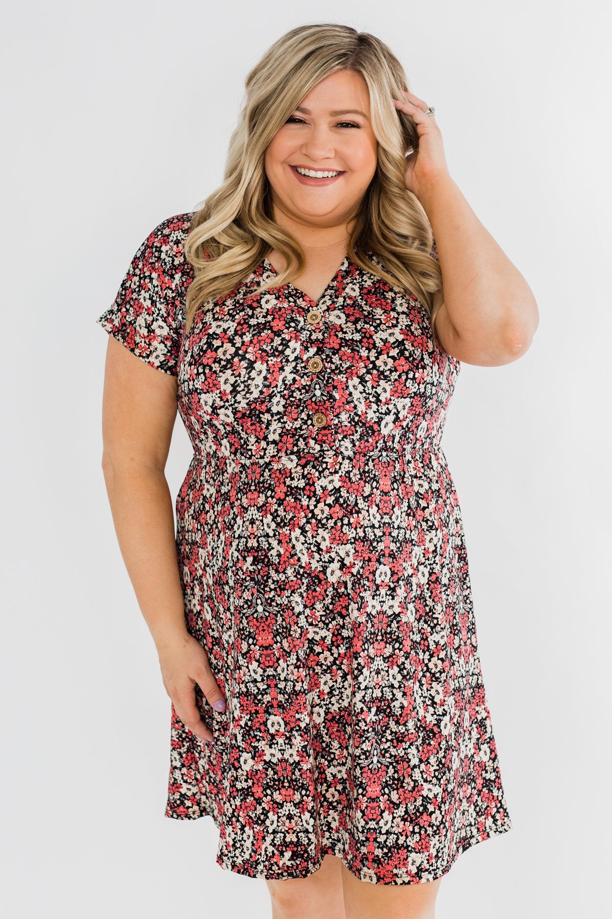 Just Say Yes Floral Button Dress- Black & Pink