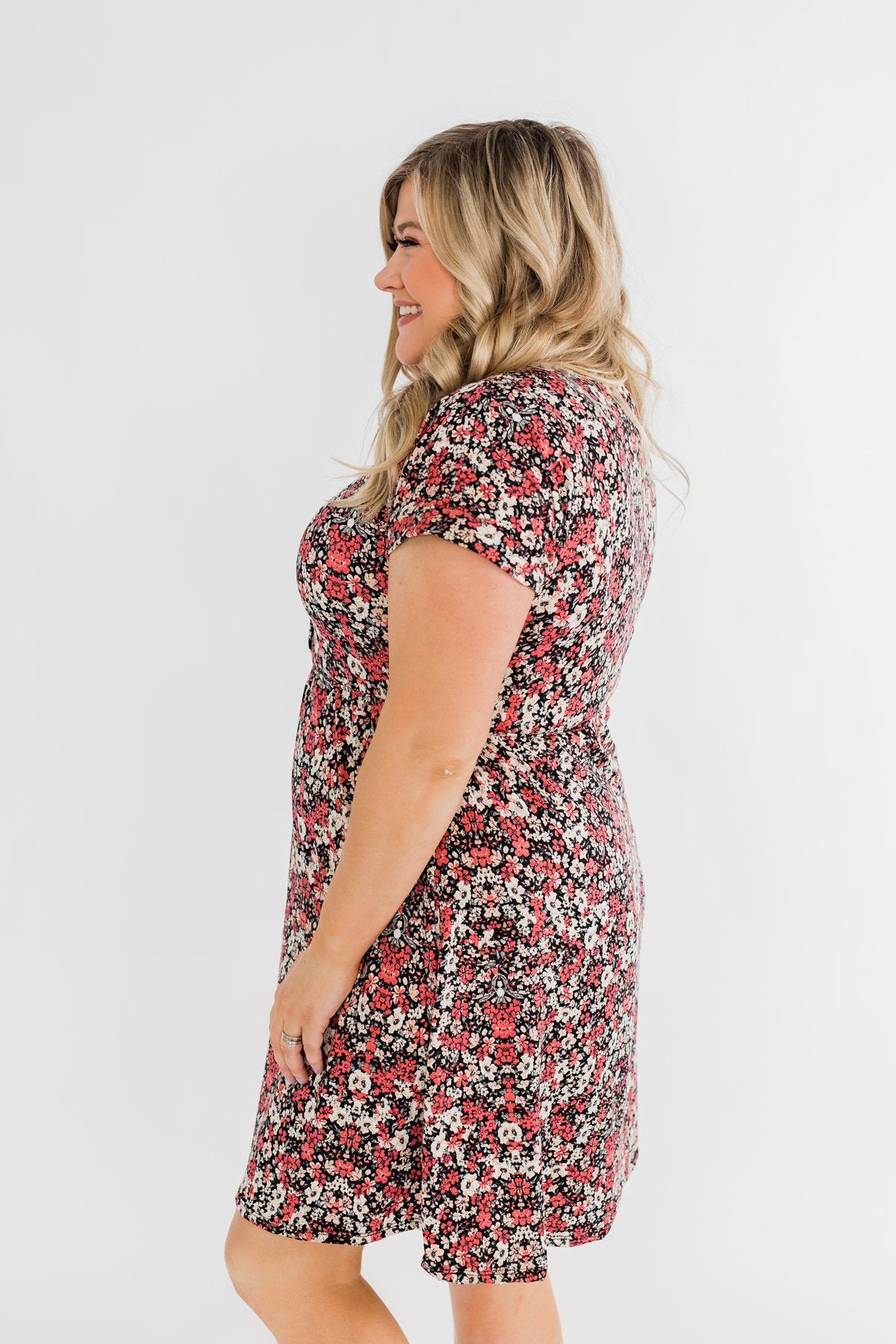 Just Say Yes Floral Button Dress- Black & Pink