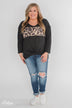 Just A Little More Leopard Thermal Knot Top- Charcoal