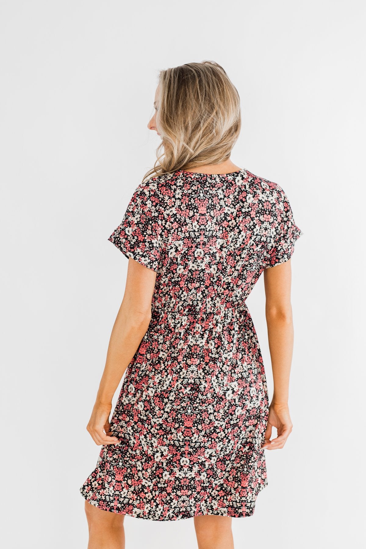 Just Say Yes Floral Button Dress- Black & Pink