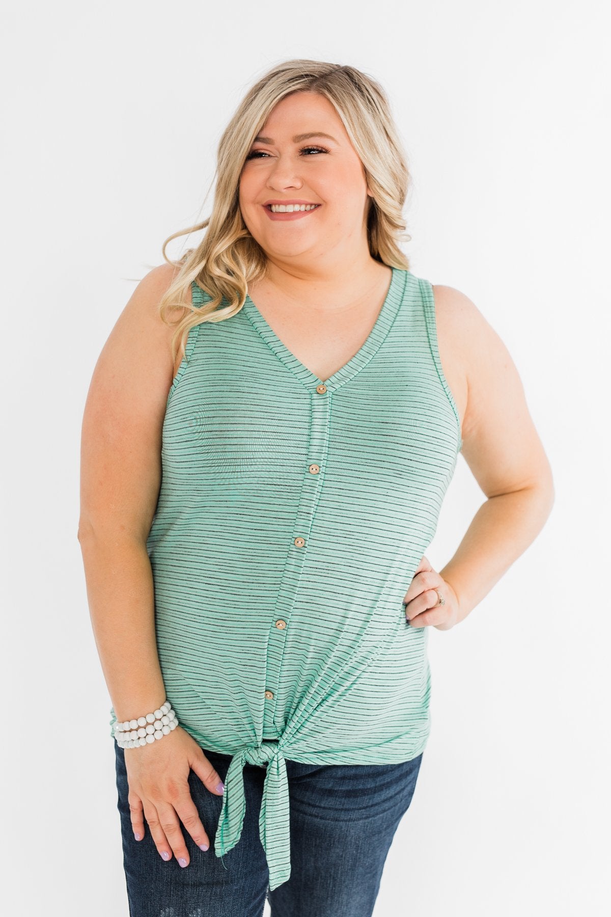 Love Has A Way Striped Tie Tank Top- Mint