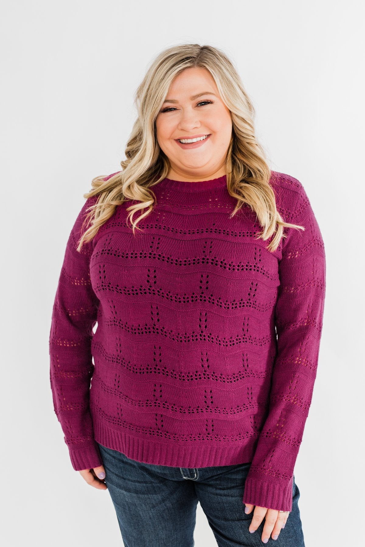 Royal Harmony Open Knit Sweater- Deep Magenta