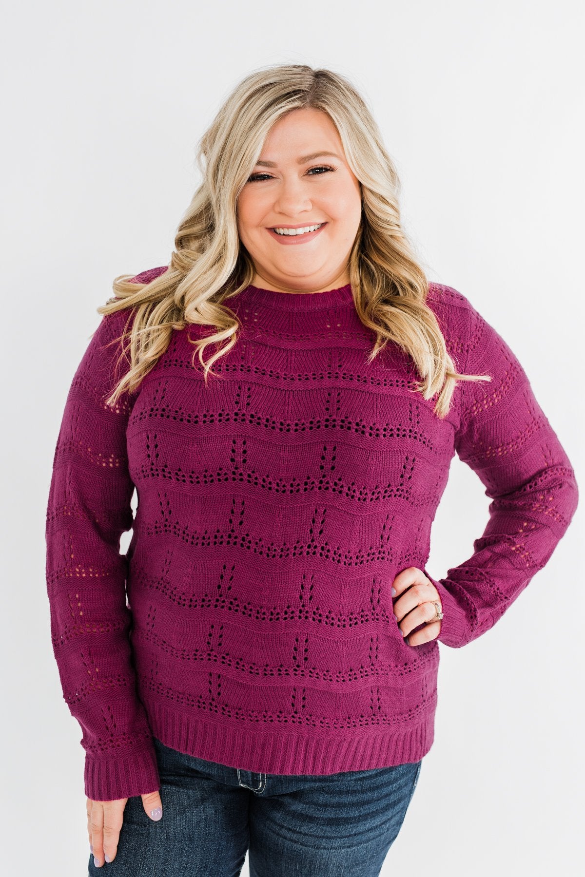 Royal Harmony Open Knit Sweater- Deep Magenta