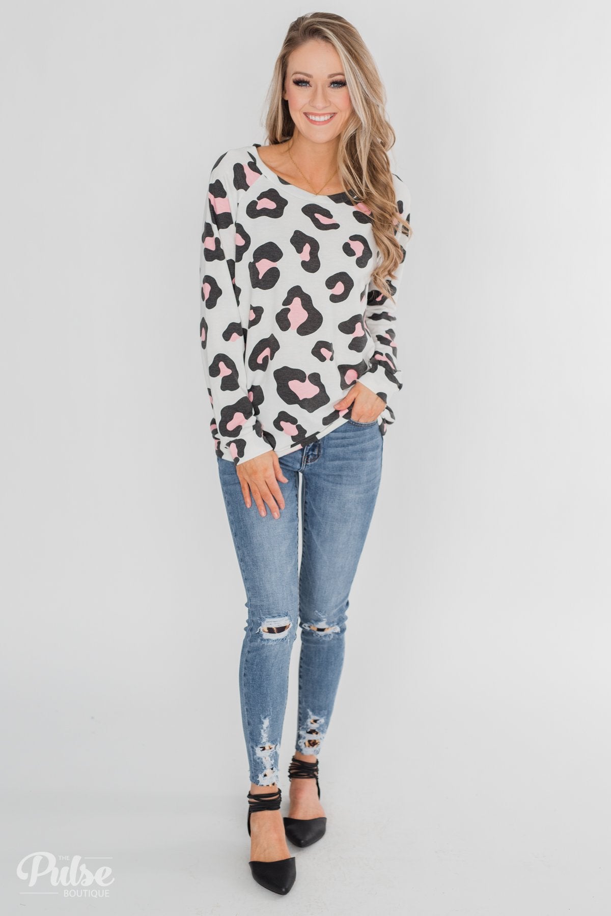 Forever Wild Pink Leopard Pullover - Off White