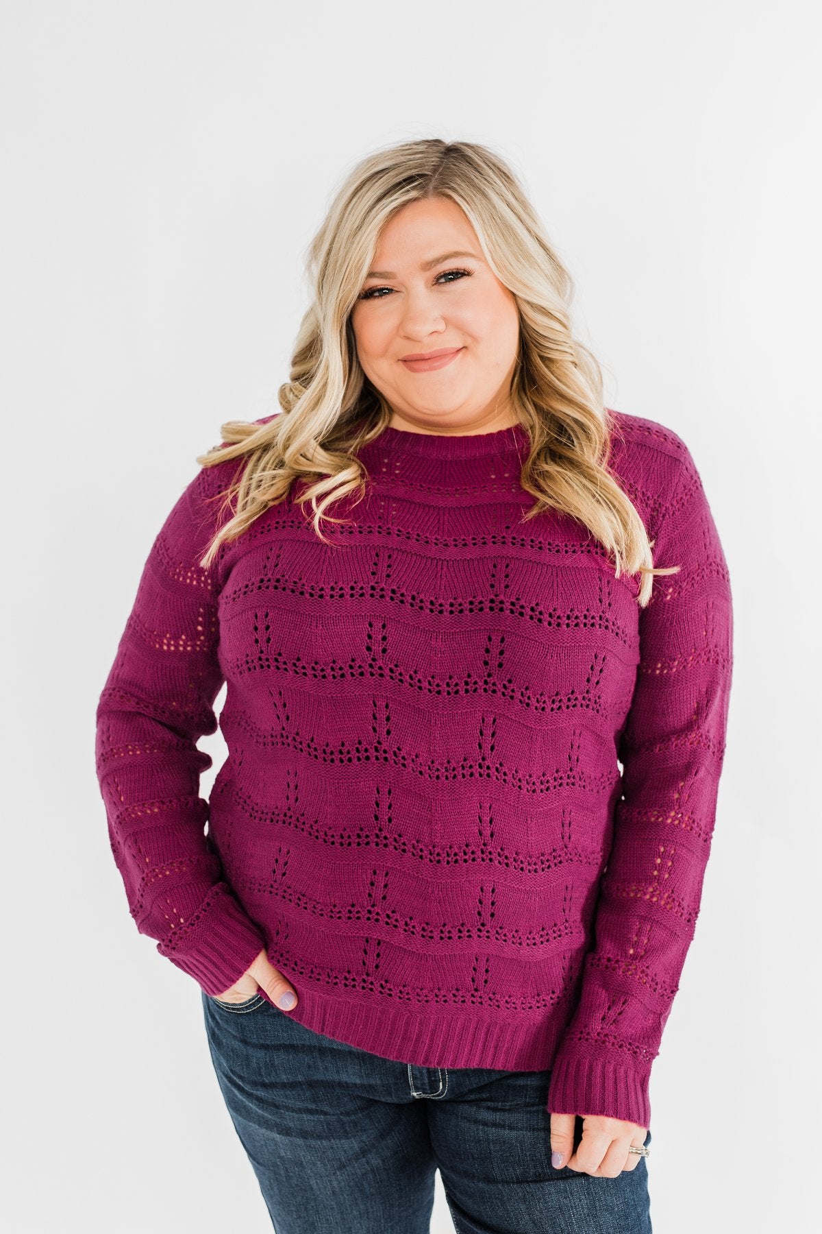 Royal Harmony Open Knit Sweater- Deep Magenta