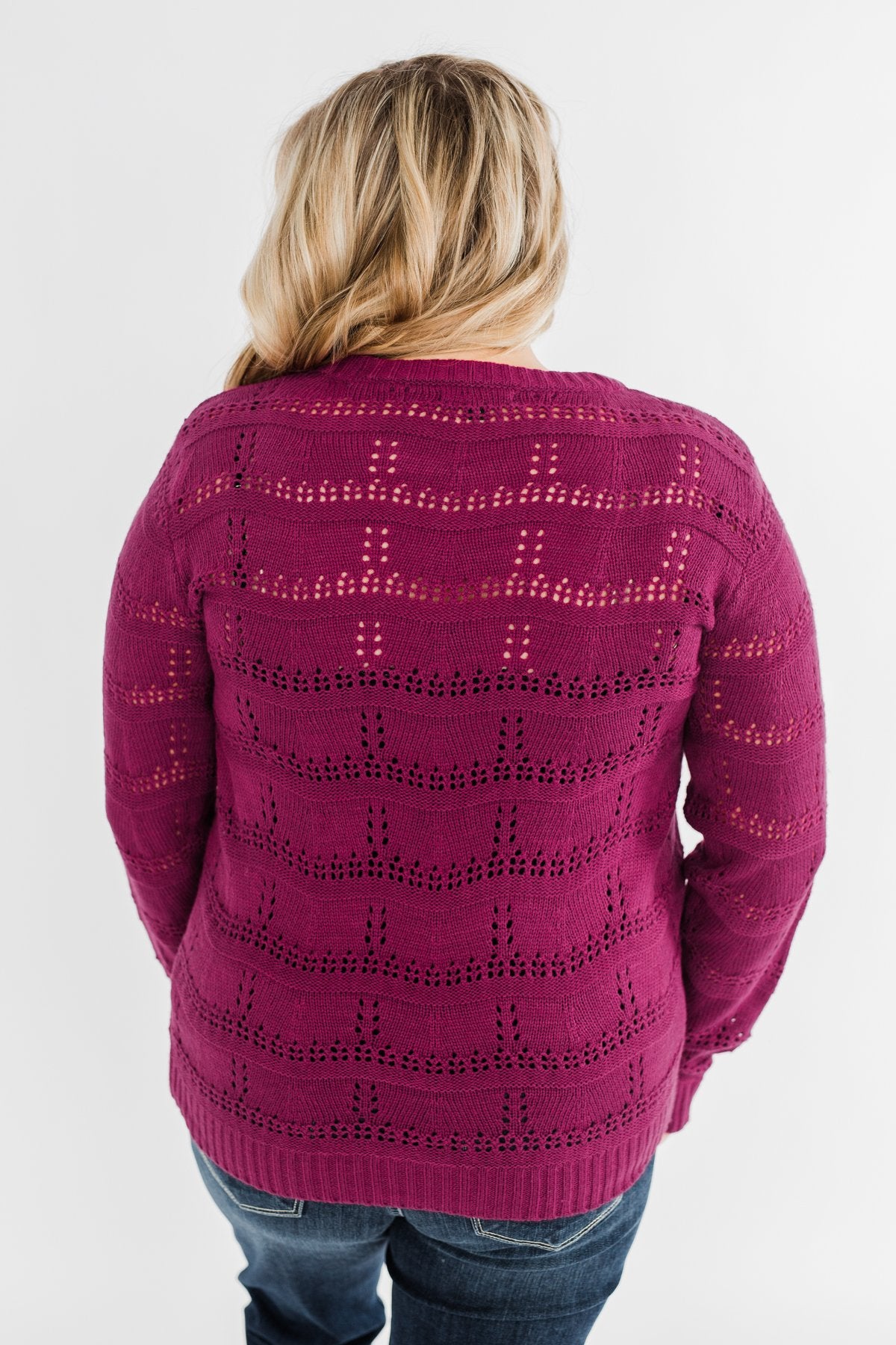 Royal Harmony Open Knit Sweater- Deep Magenta