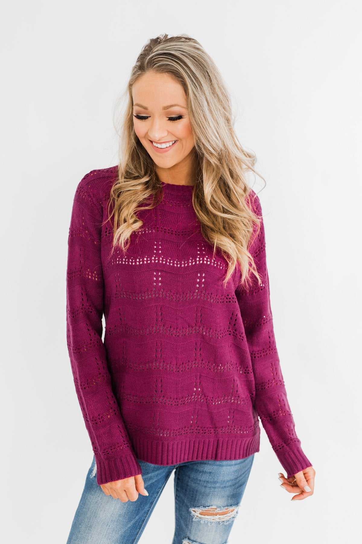 Royal Harmony Open Knit Sweater- Deep Magenta