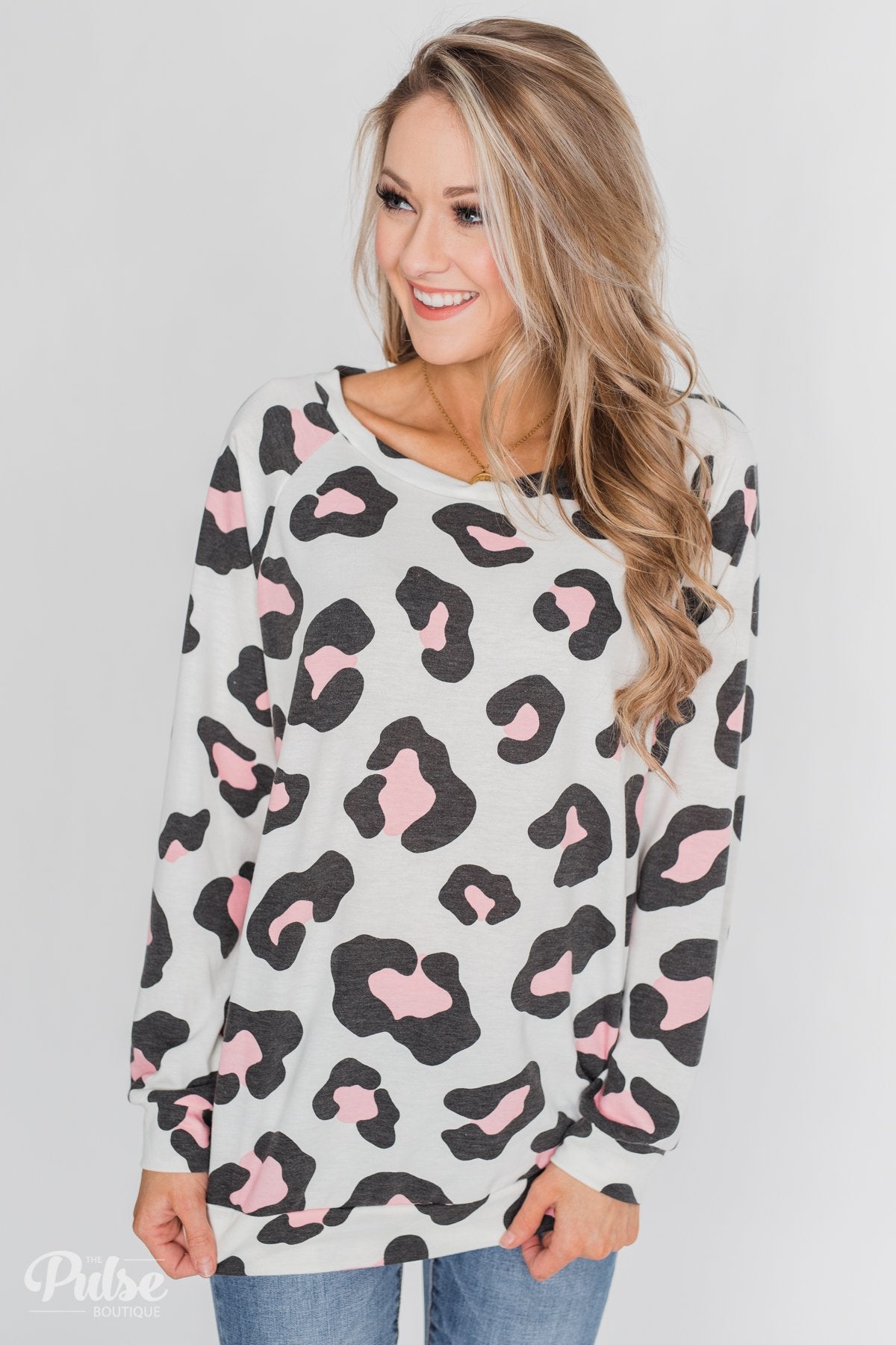 Forever Wild Pink Leopard Pullover - Off White