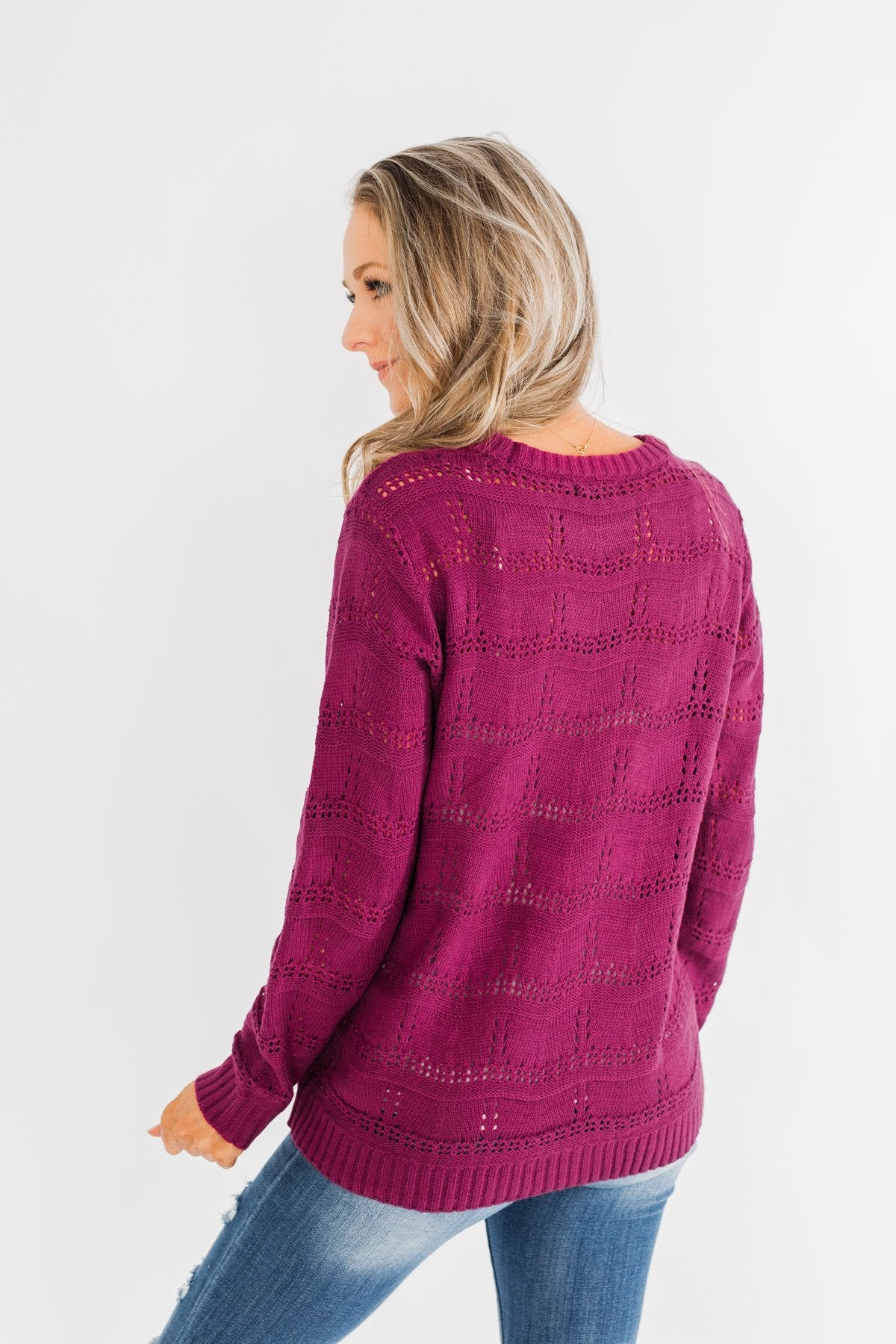 Royal Harmony Open Knit Sweater- Deep Magenta