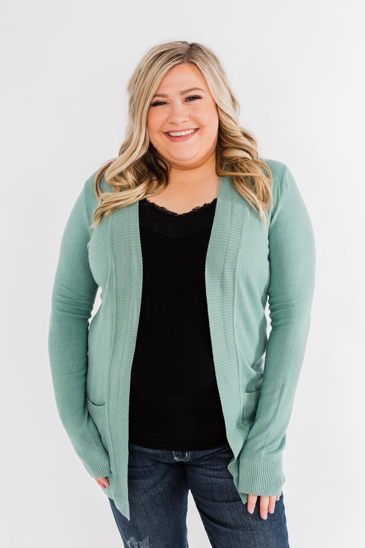 Light Weight Open Front Cardigan- Antique Teal