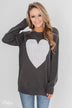Love Your Life Knitted Heart Sweater - Charcoal