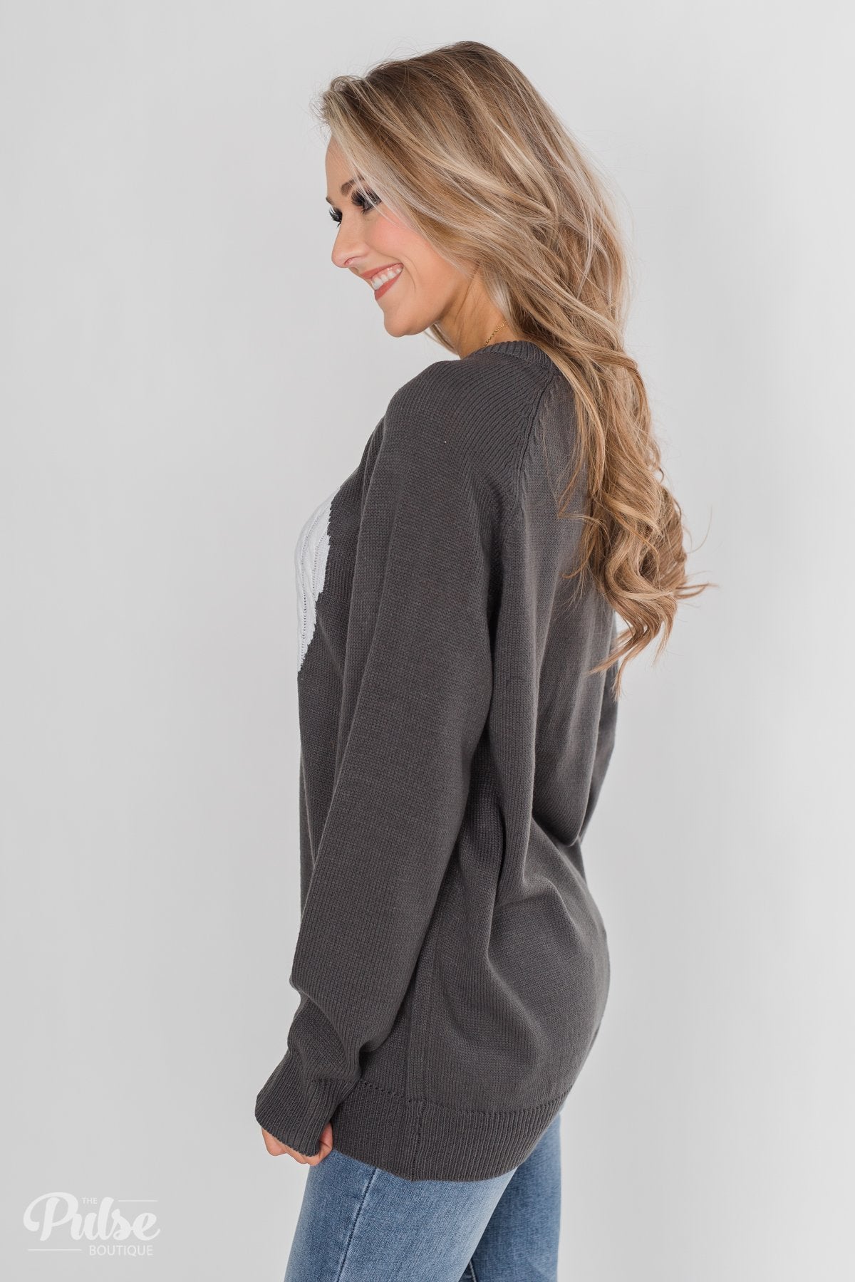 Love Your Life Knitted Heart Sweater - Charcoal