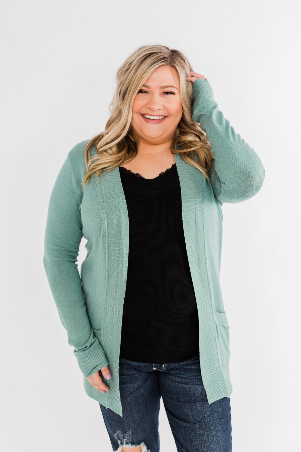 Light Weight Open Front Cardigan- Antique Teal