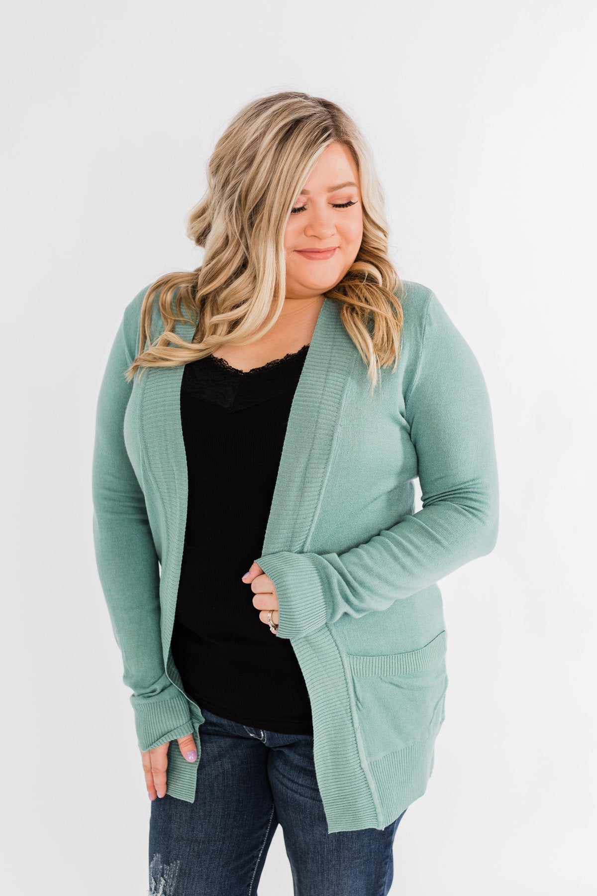 Light Weight Open Front Cardigan- Antique Teal