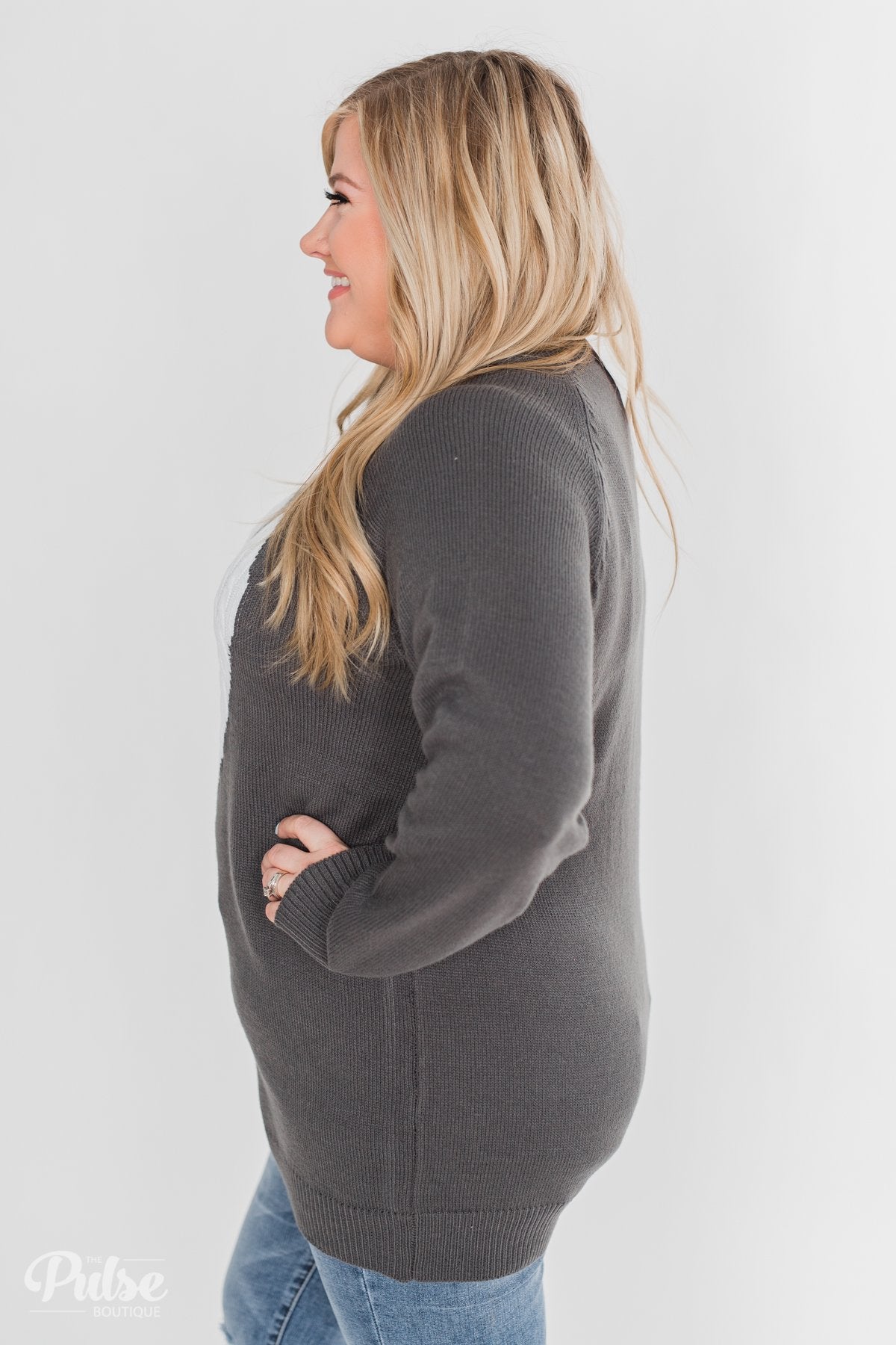 Love Your Life Knitted Heart Sweater - Charcoal