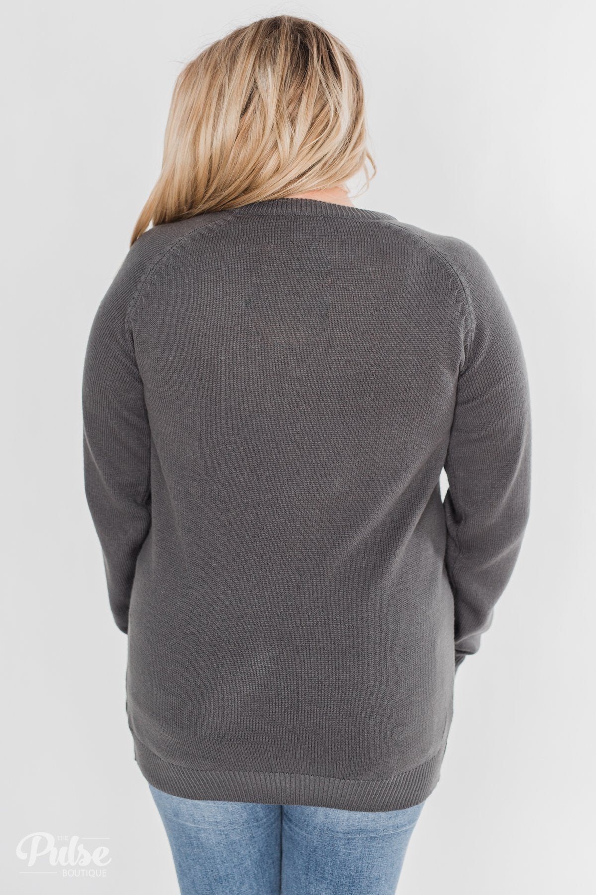 Love Your Life Knitted Heart Sweater - Charcoal