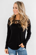 Hometown Dreamer Lace Pullover Top- Black