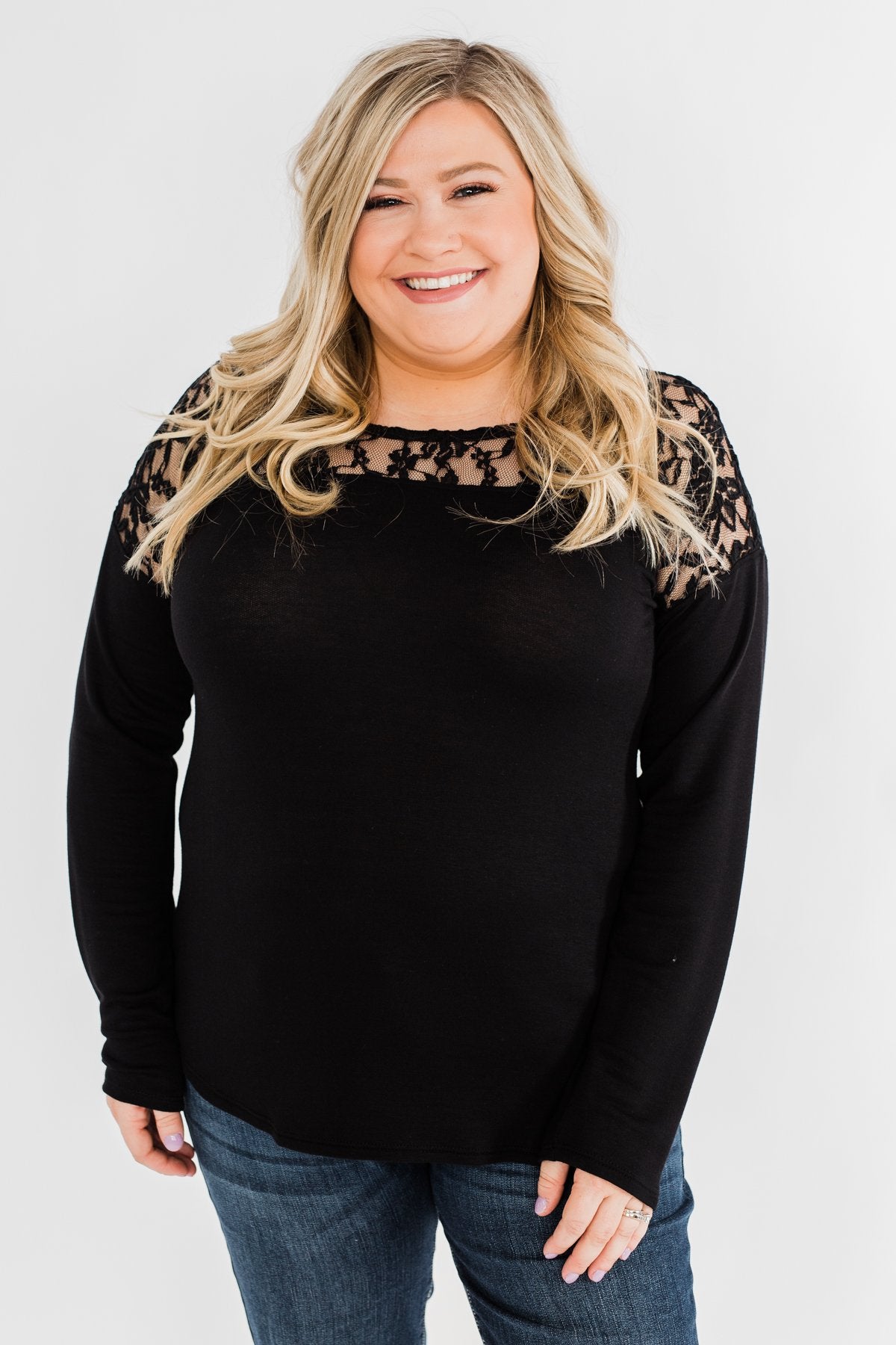 Hometown Dreamer Lace Pullover Top- Black