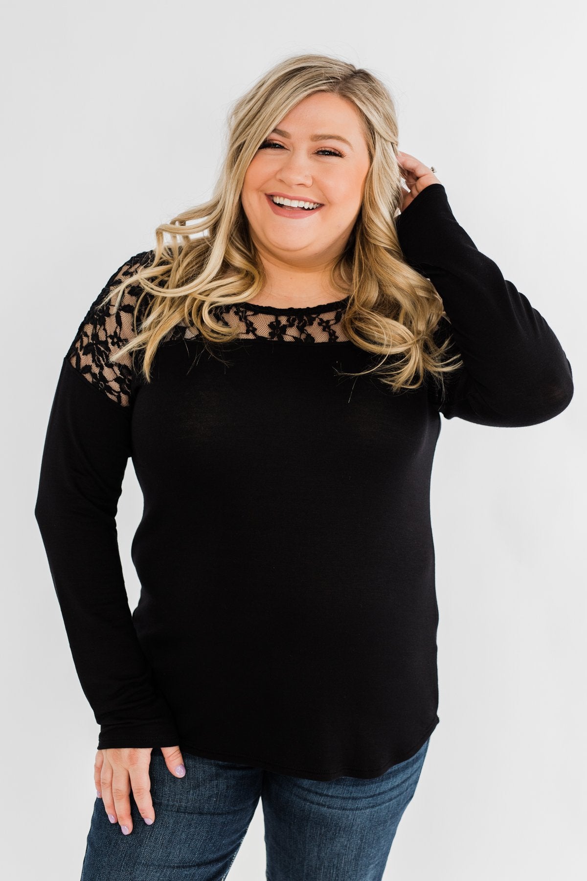 Hometown Dreamer Lace Pullover Top- Black