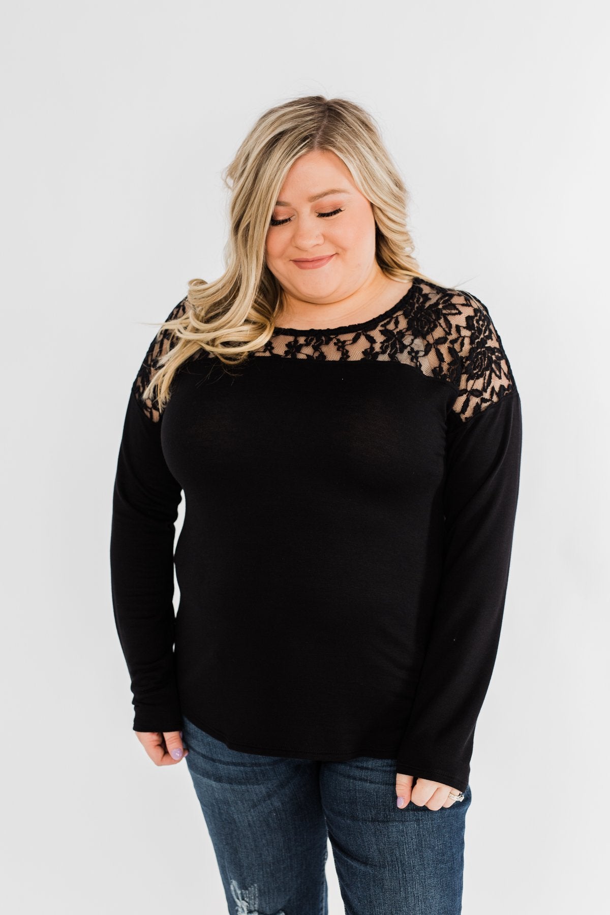 Hometown Dreamer Lace Pullover Top- Black