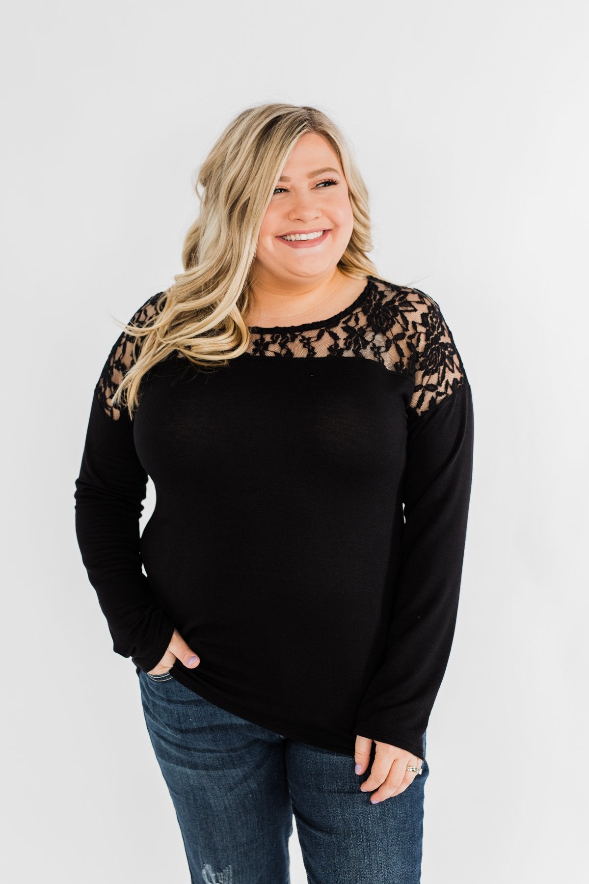 Hometown Dreamer Lace Pullover Top- Black