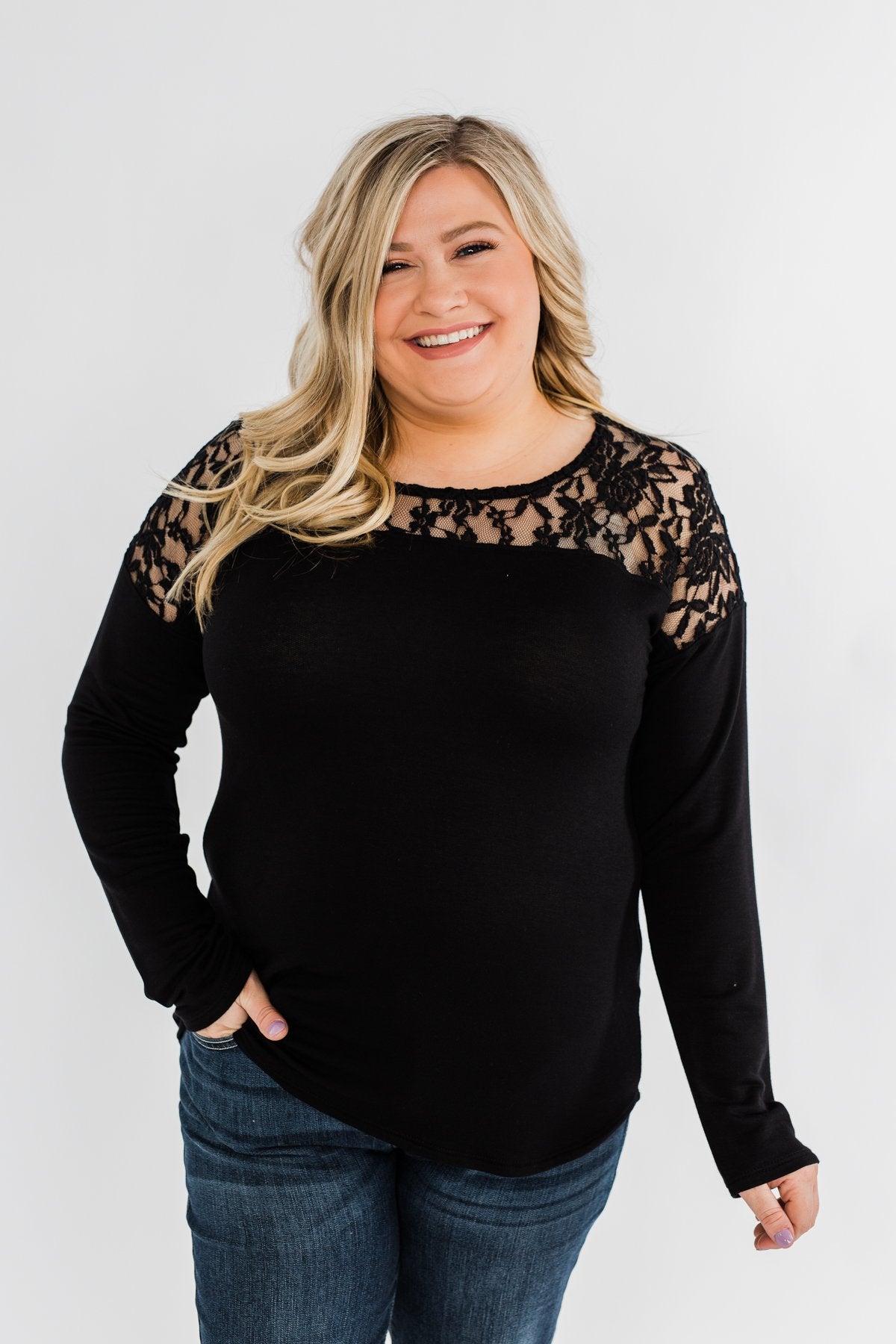 Hometown Dreamer Lace Pullover Top- Black