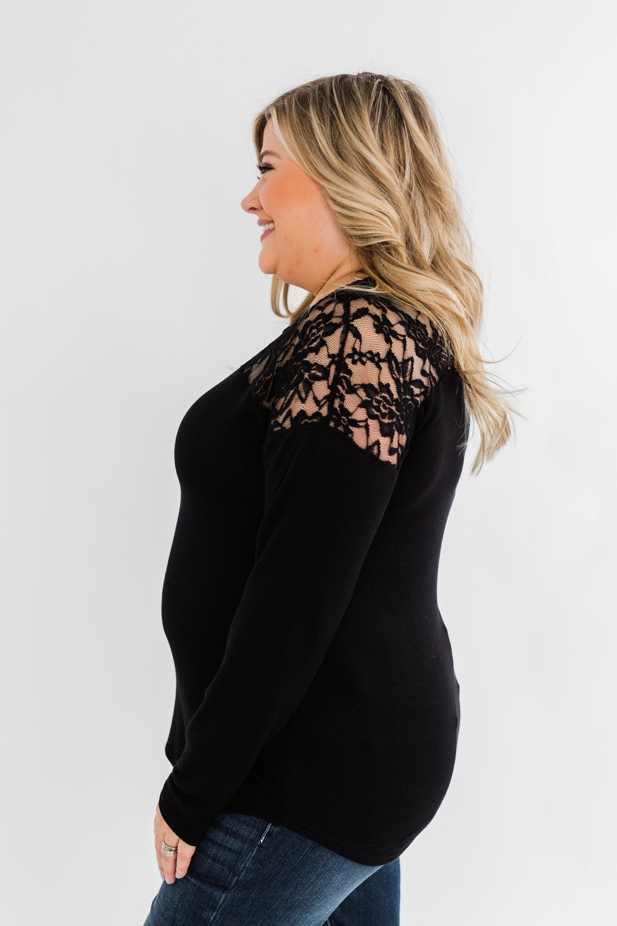 Hometown Dreamer Lace Pullover Top- Black