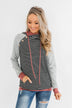 Hand In Hand Striped Double Hoodie- Grey & Mauve