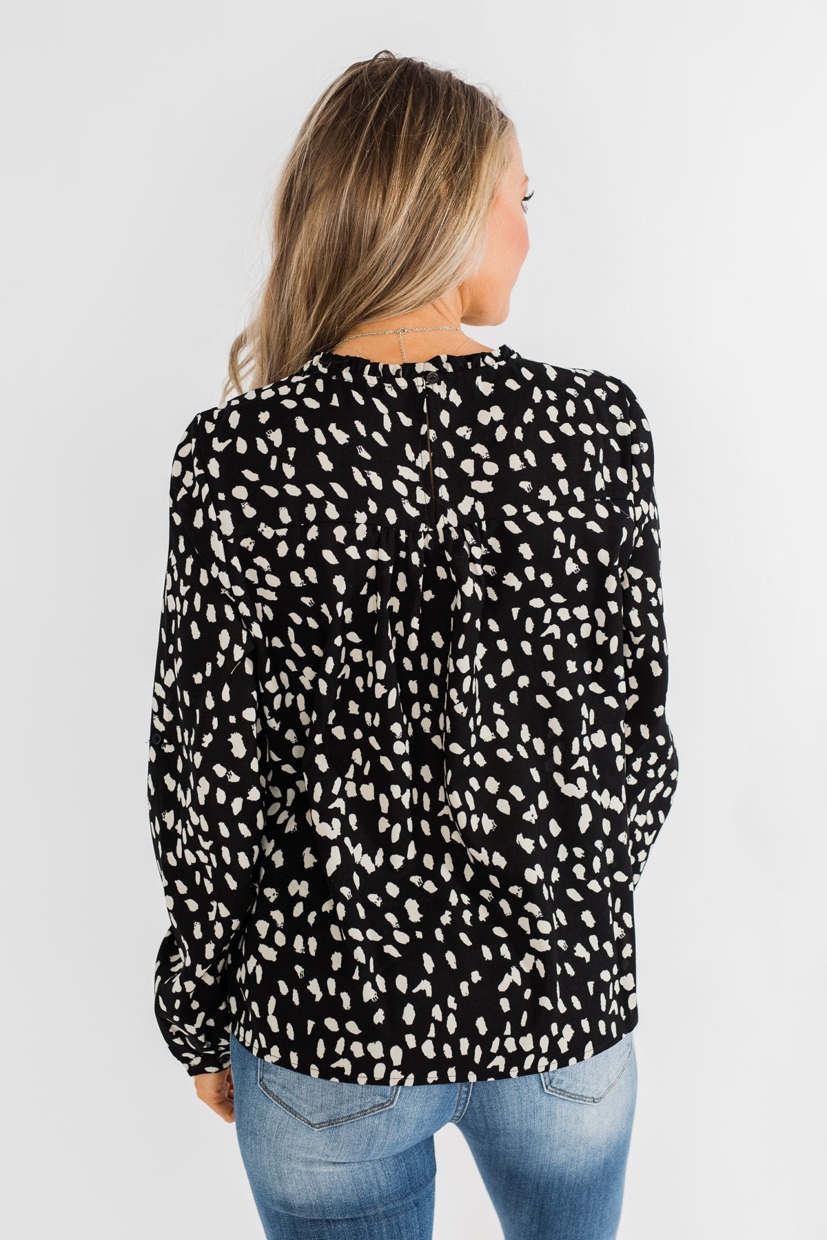 Love To Lean On Speckled Blouse- Black