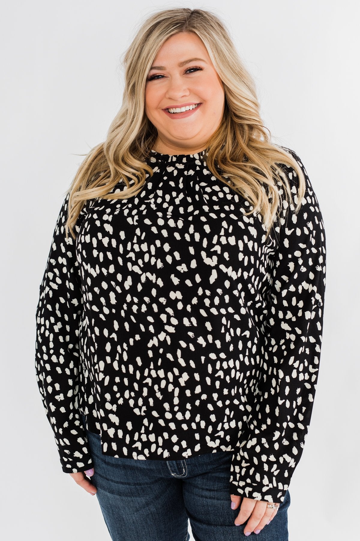 Love To Lean On Speckled Blouse- Black