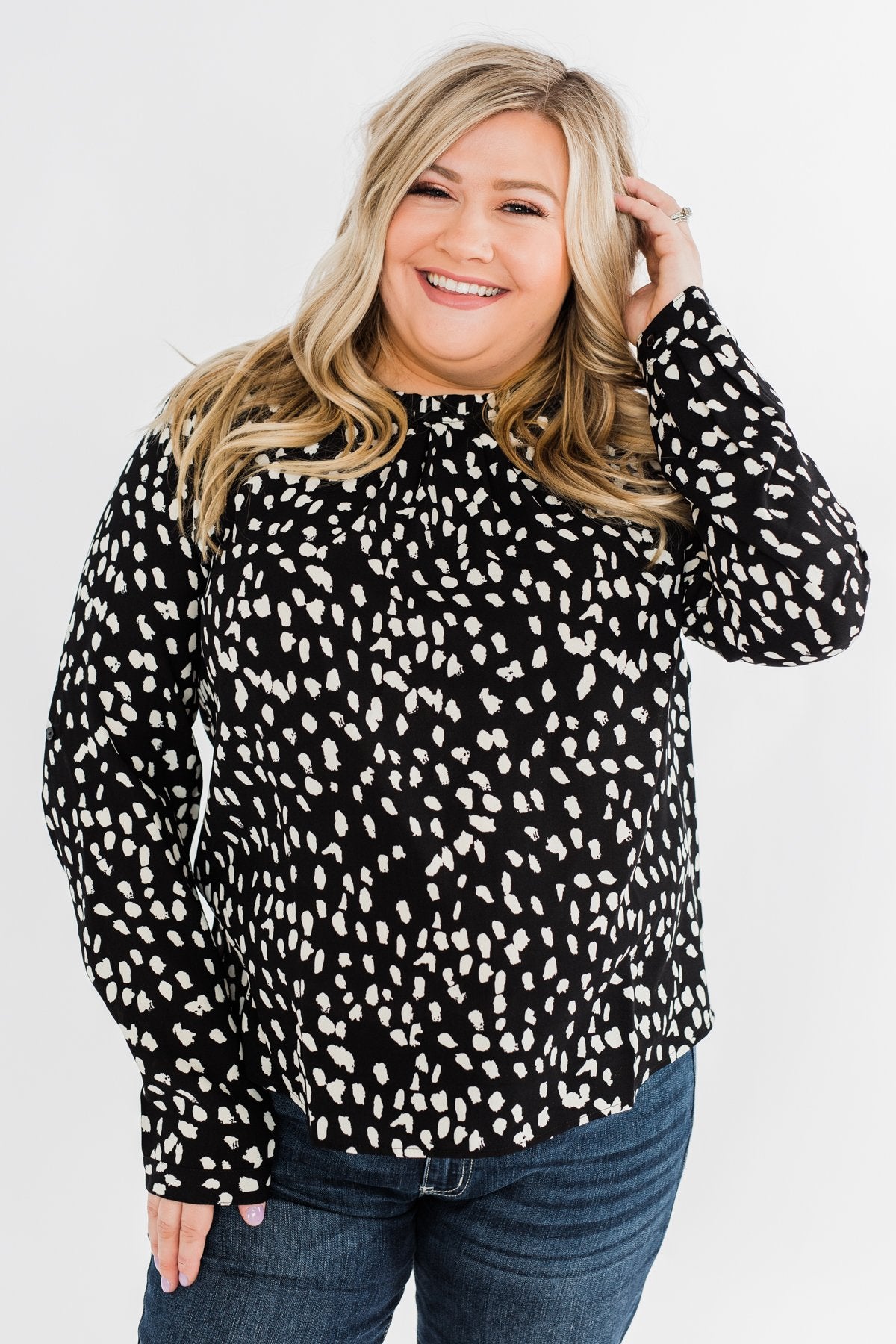 Love To Lean On Speckled Blouse- Black