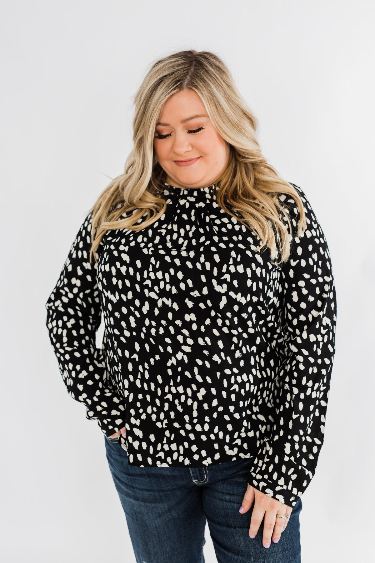 Love To Lean On Speckled Blouse- Black