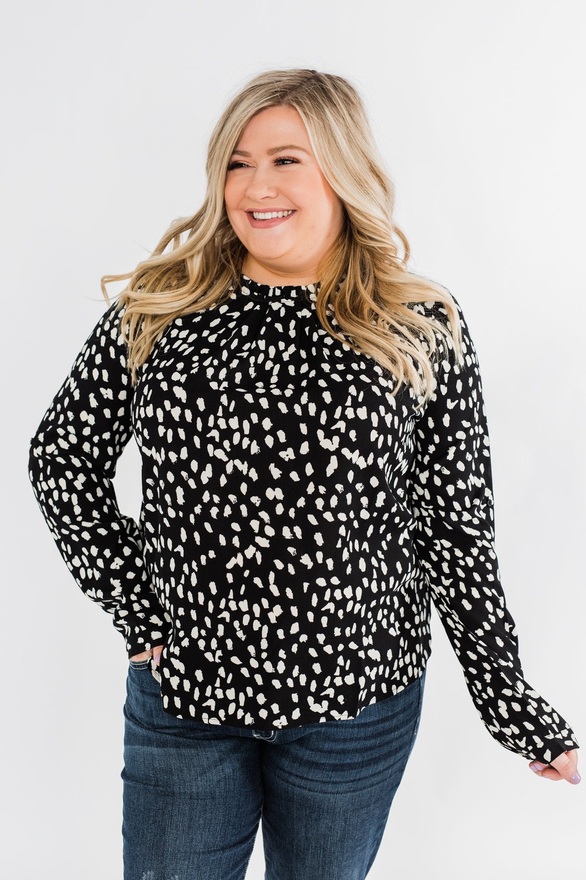 Love To Lean On Speckled Blouse- Black