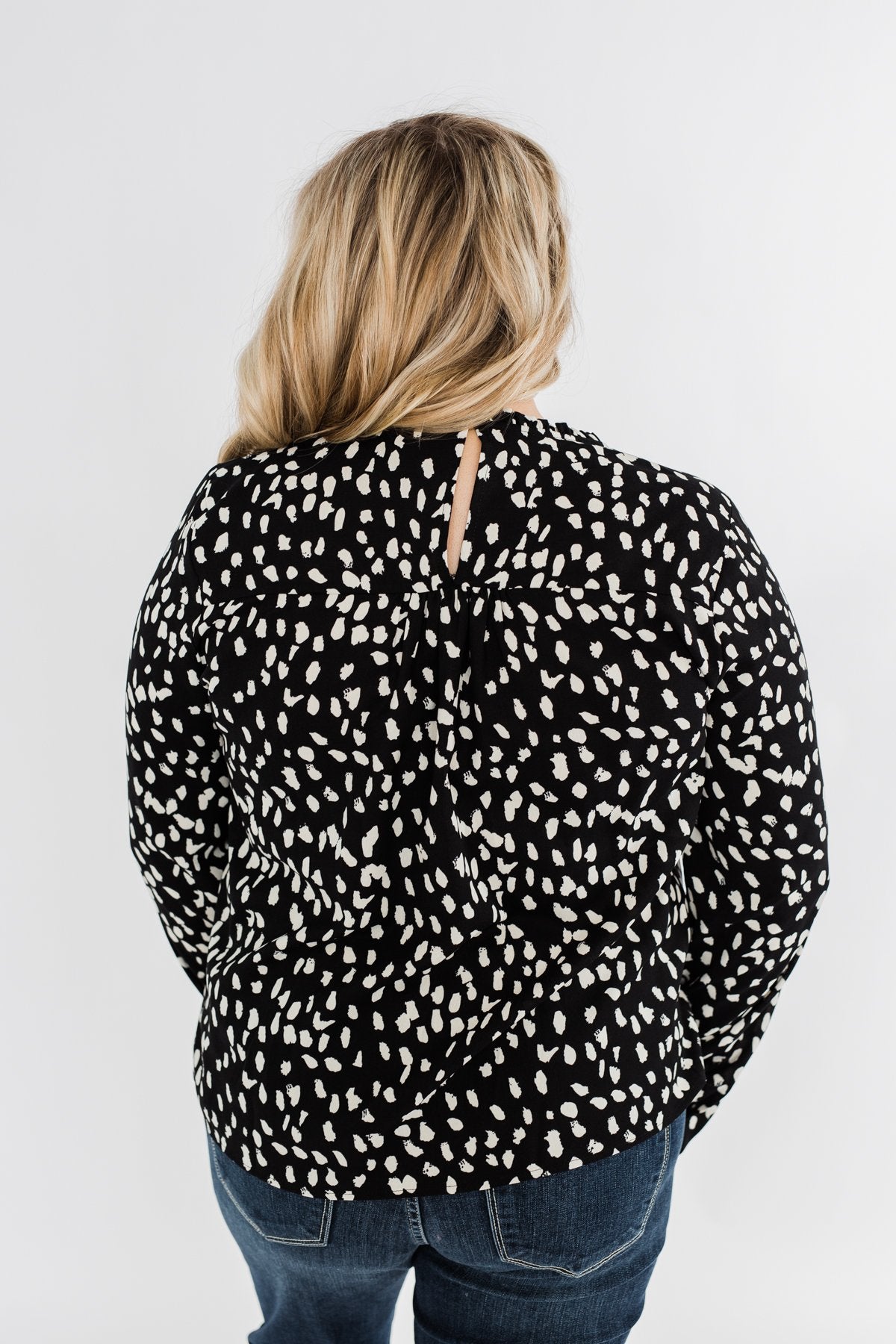 Love To Lean On Speckled Blouse- Black