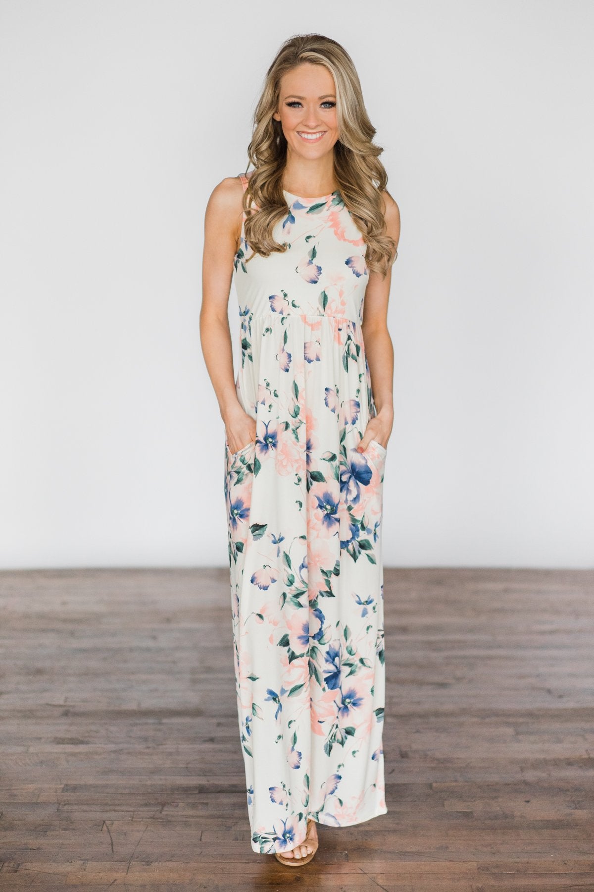 Real Paradise Ivory Floral Maxi Dress