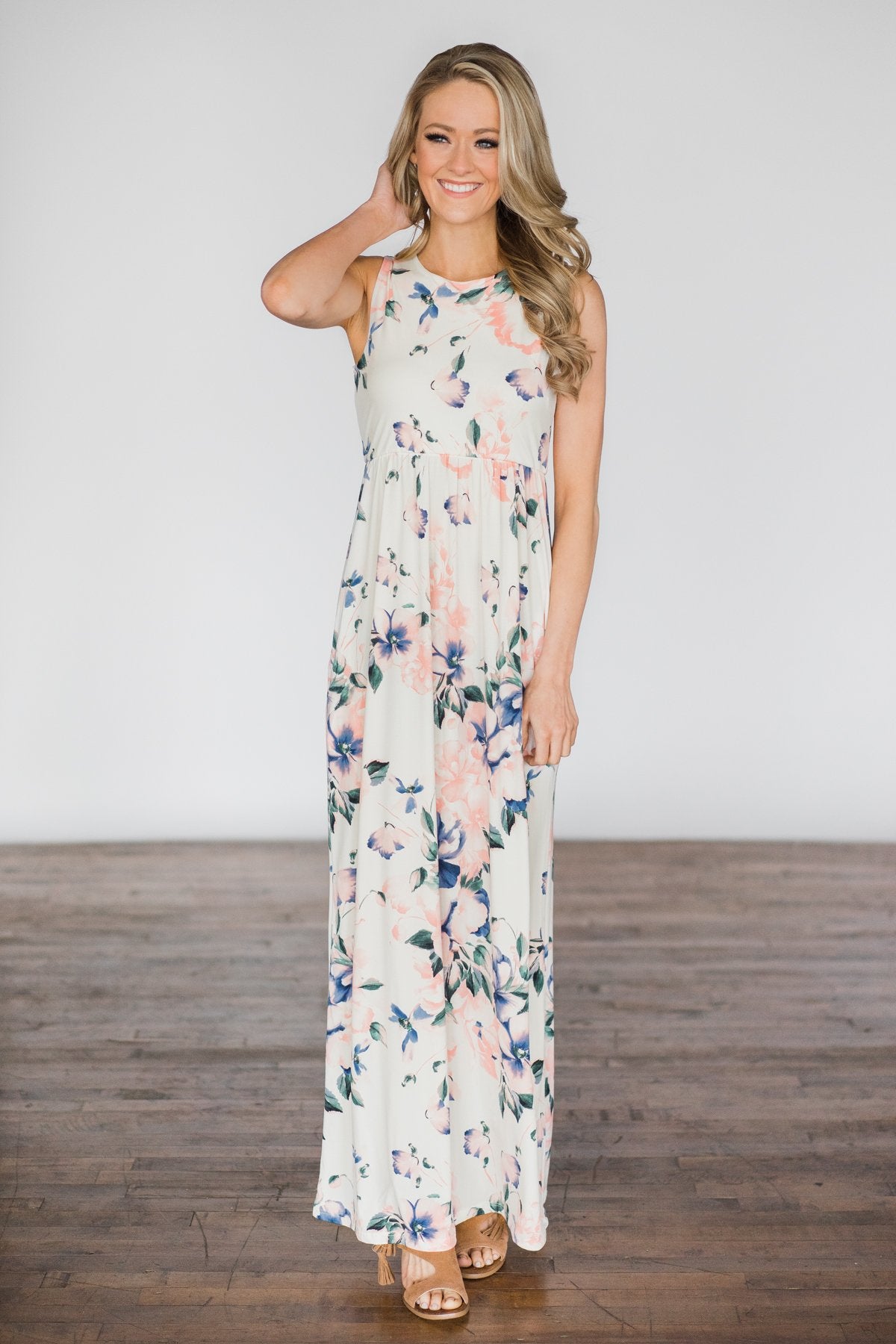 Real Paradise Ivory Floral Maxi Dress