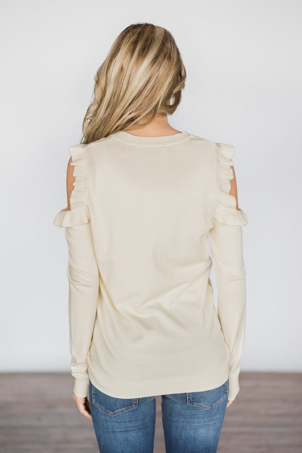 All Ruffled Up Cream Cold Shoulder Top