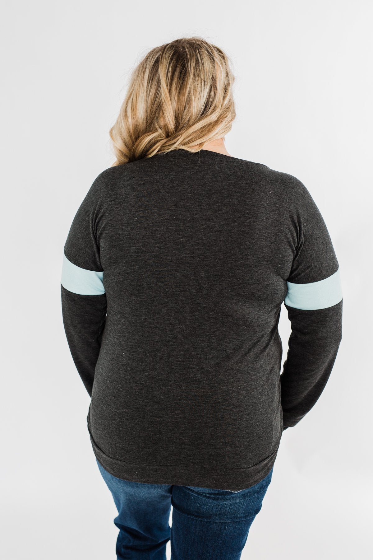 Make No Mistake Long Sleeve Top- Charcoal & Powder Blue