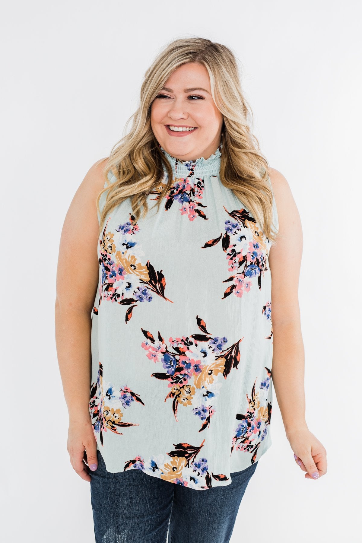Gracefully In Love Tank Top- Light Mint Blue