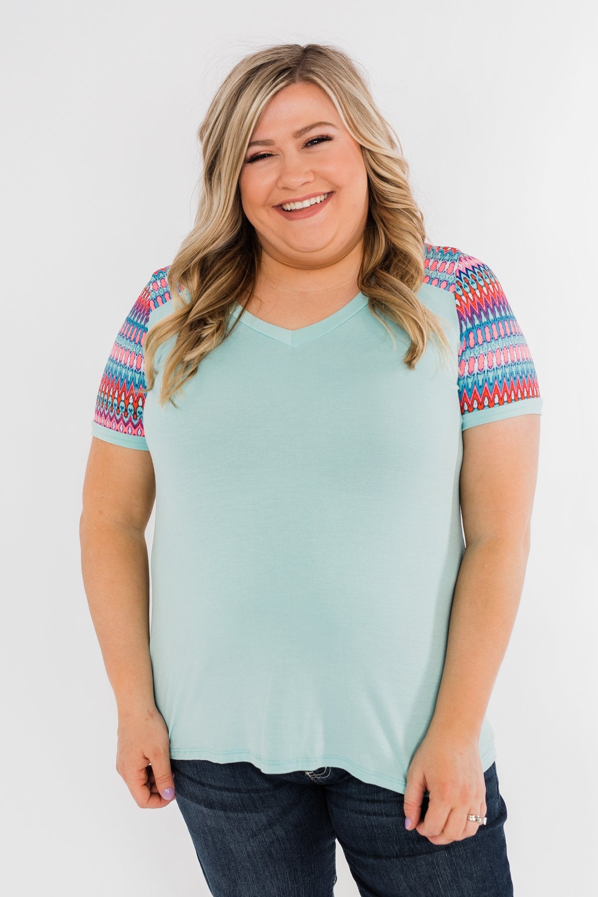 Splash Of Color Short Sleeve Top- Mint Blue