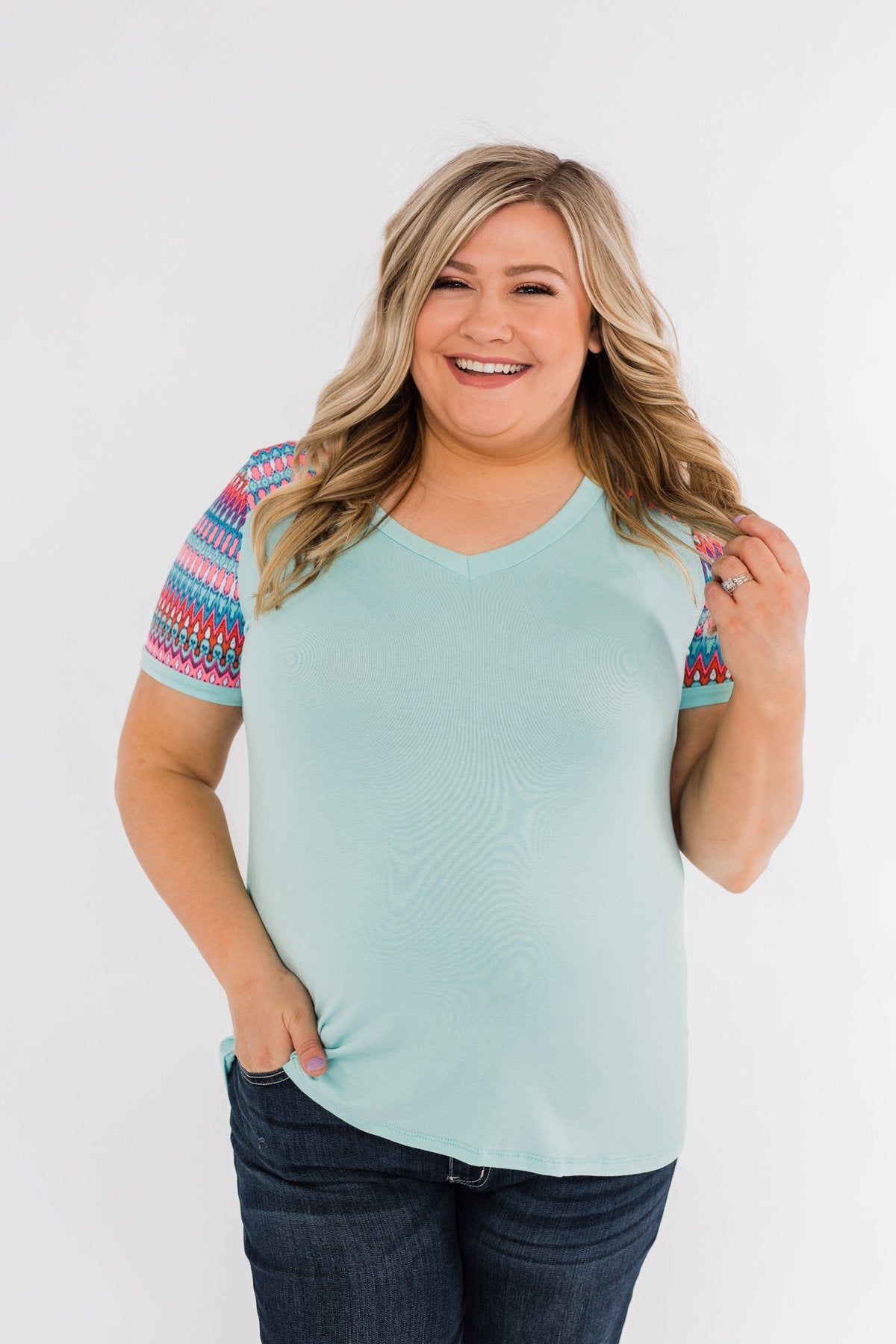 Splash Of Color Short Sleeve Top- Mint Blue
