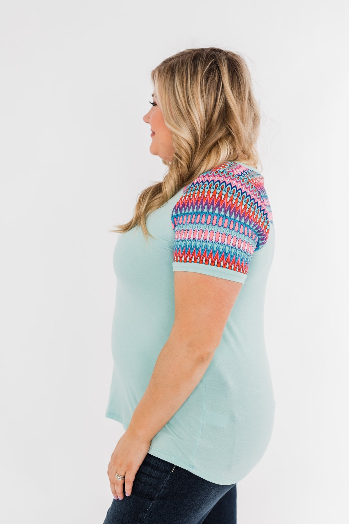 Splash Of Color Short Sleeve Top- Mint Blue