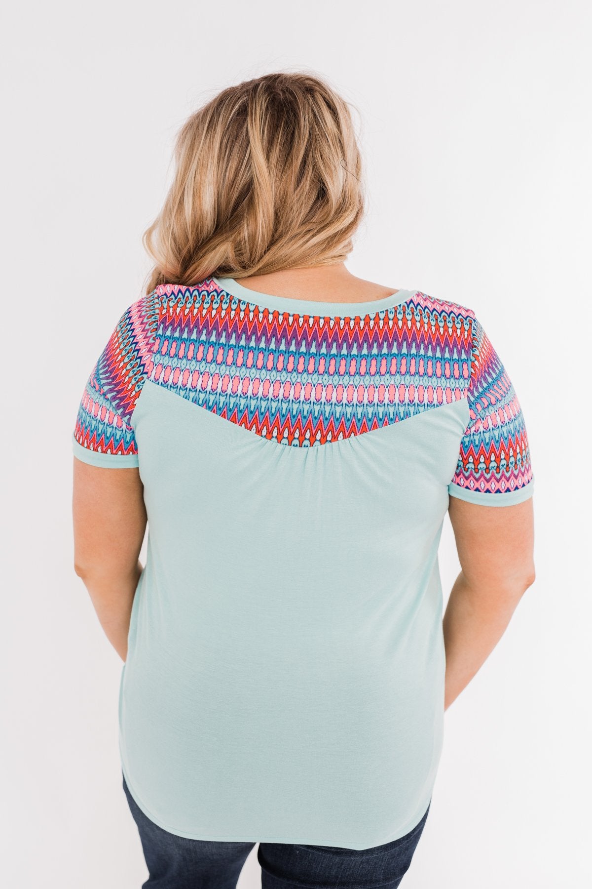 Splash Of Color Short Sleeve Top- Mint Blue