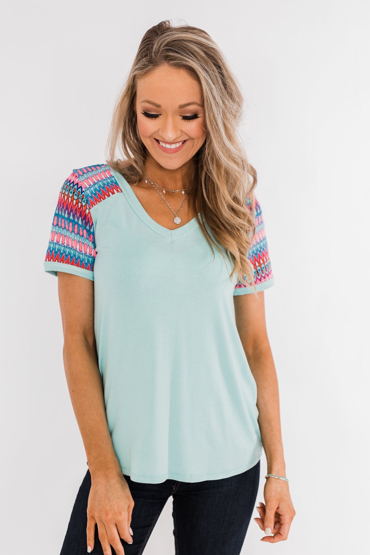 Splash Of Color Short Sleeve Top- Mint Blue