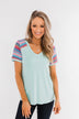 Splash Of Color Short Sleeve Top- Mint Blue