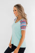 Splash Of Color Short Sleeve Top- Mint Blue