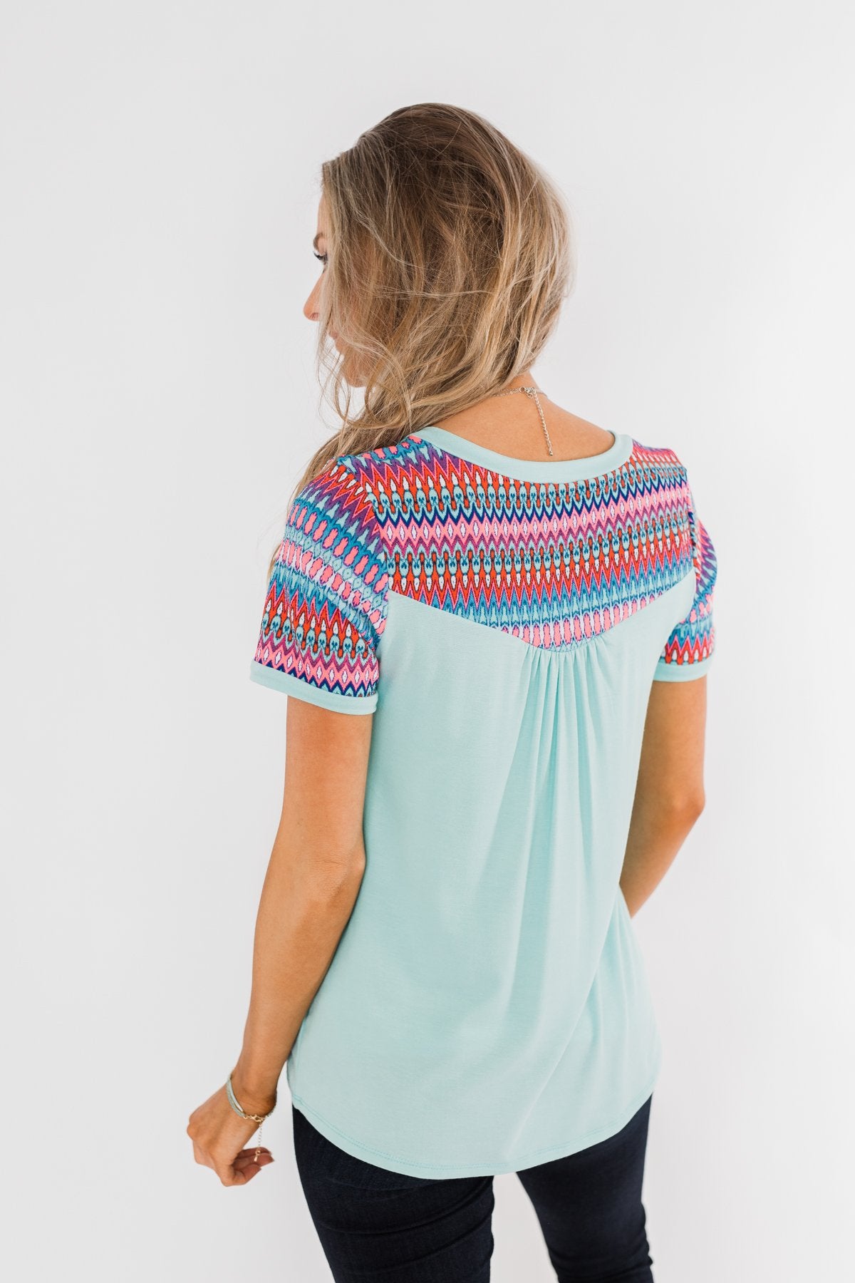 Splash Of Color Short Sleeve Top- Mint Blue